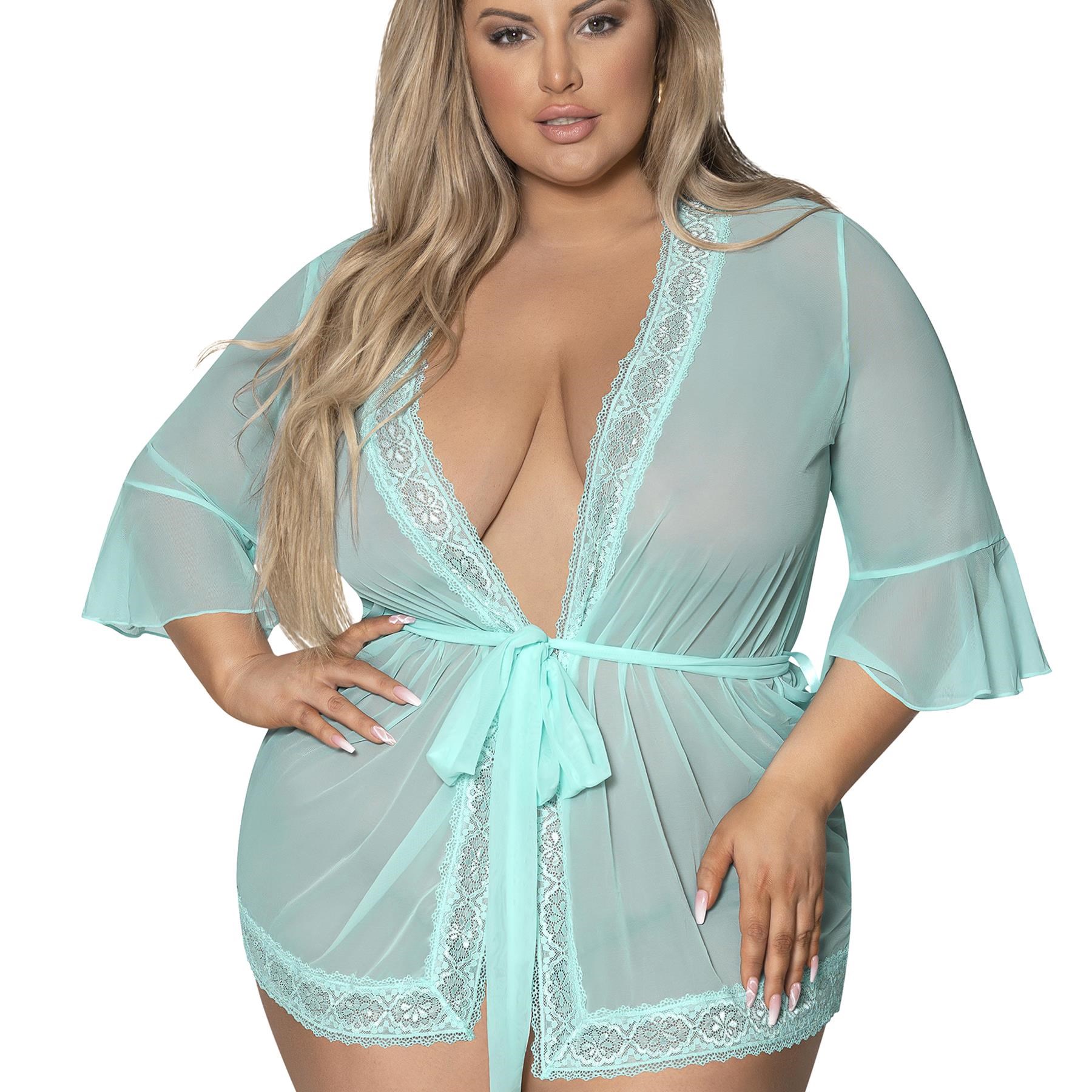 Seabreeze Flutter sleeve Robe w/ lace trim q/s front cropped