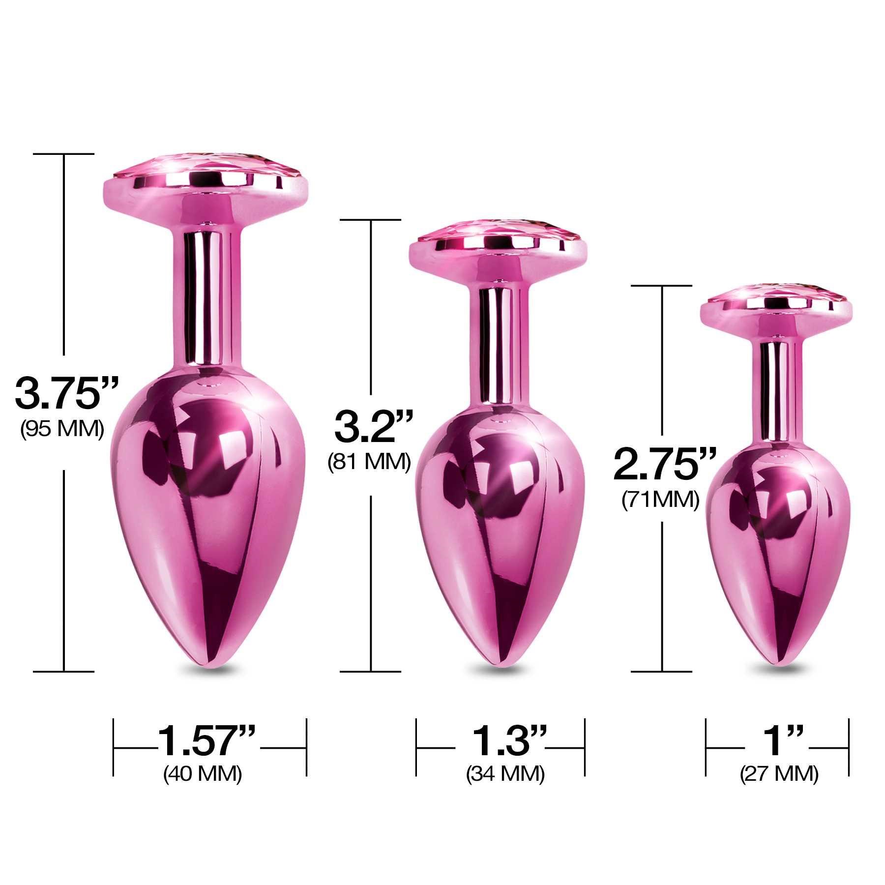NIXIE Metal Butt Plug Trainer Set Metallic pink dimensions sheet