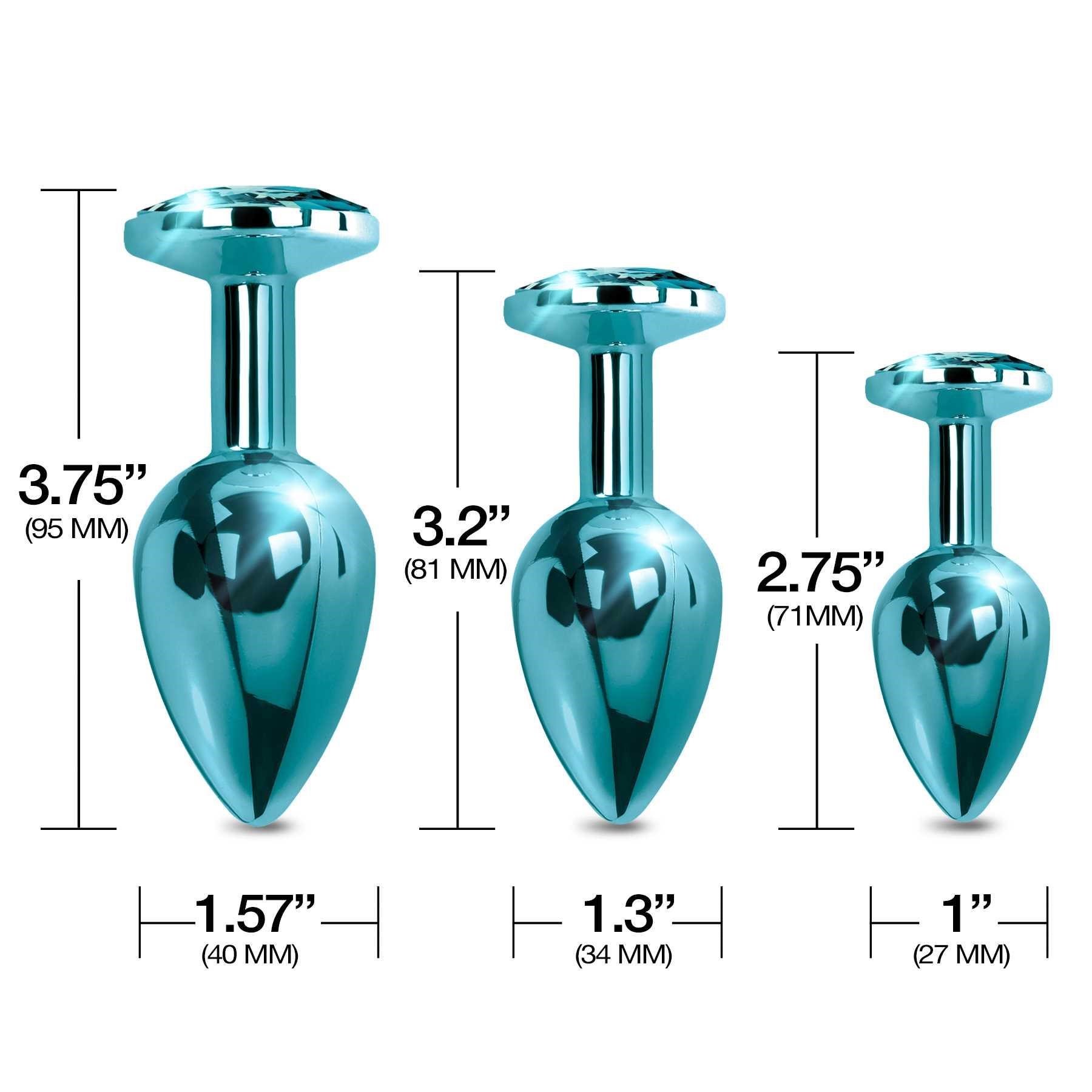 NIXIE Metal Butt Plug Trainer Set Metallic blue dimensions sheet