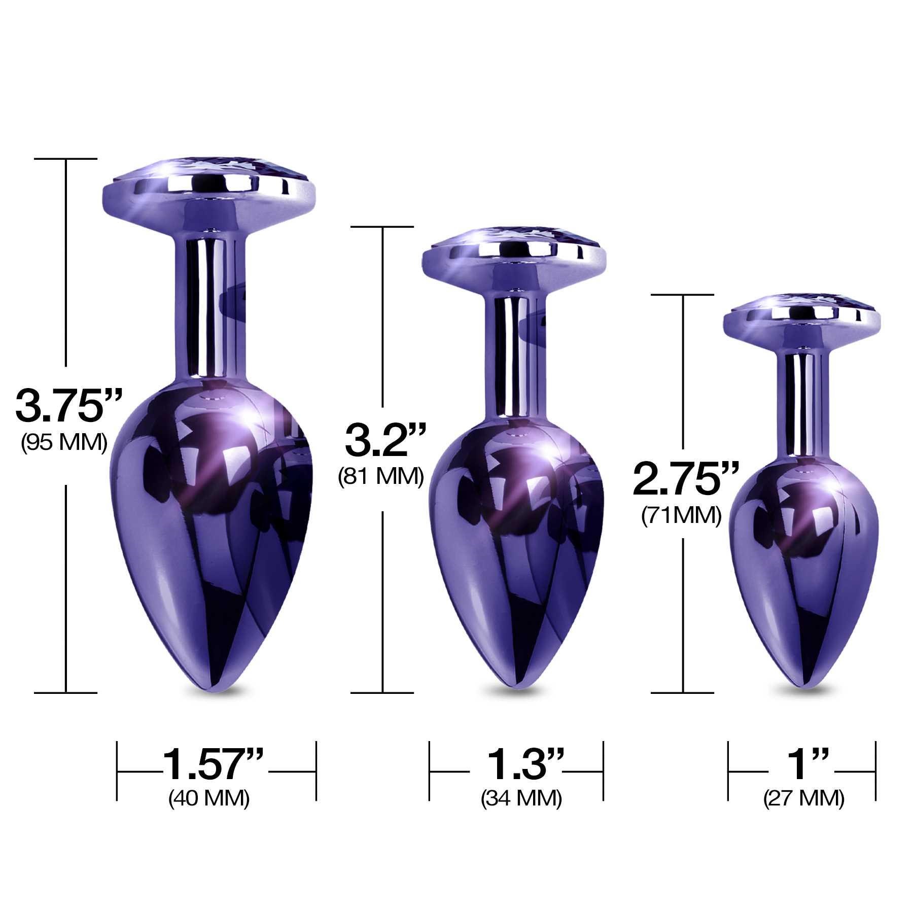 NIXIE Metal Butt Plug Trainer Set Metallic purple dimensions sheet