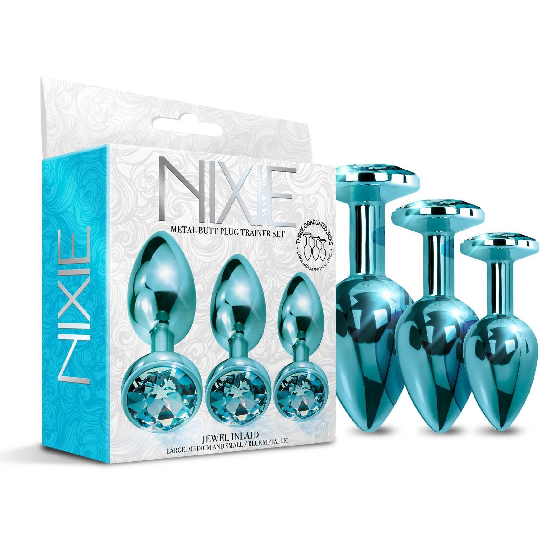 NIXIE Metal Butt Plug Trainer Set Metallic blue with box
