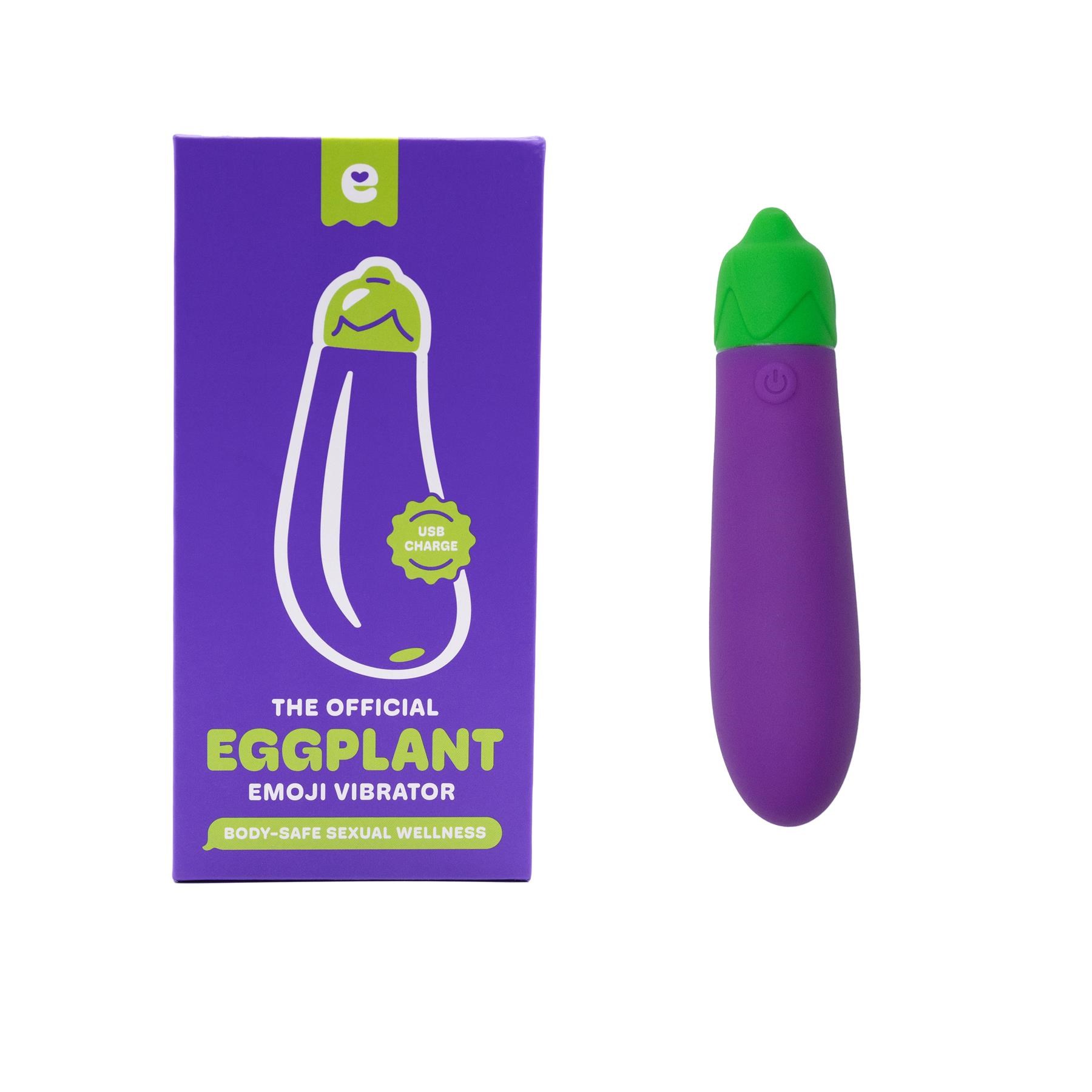 Emojibator Eggplant Emoji Vibrator - Product and Packaging