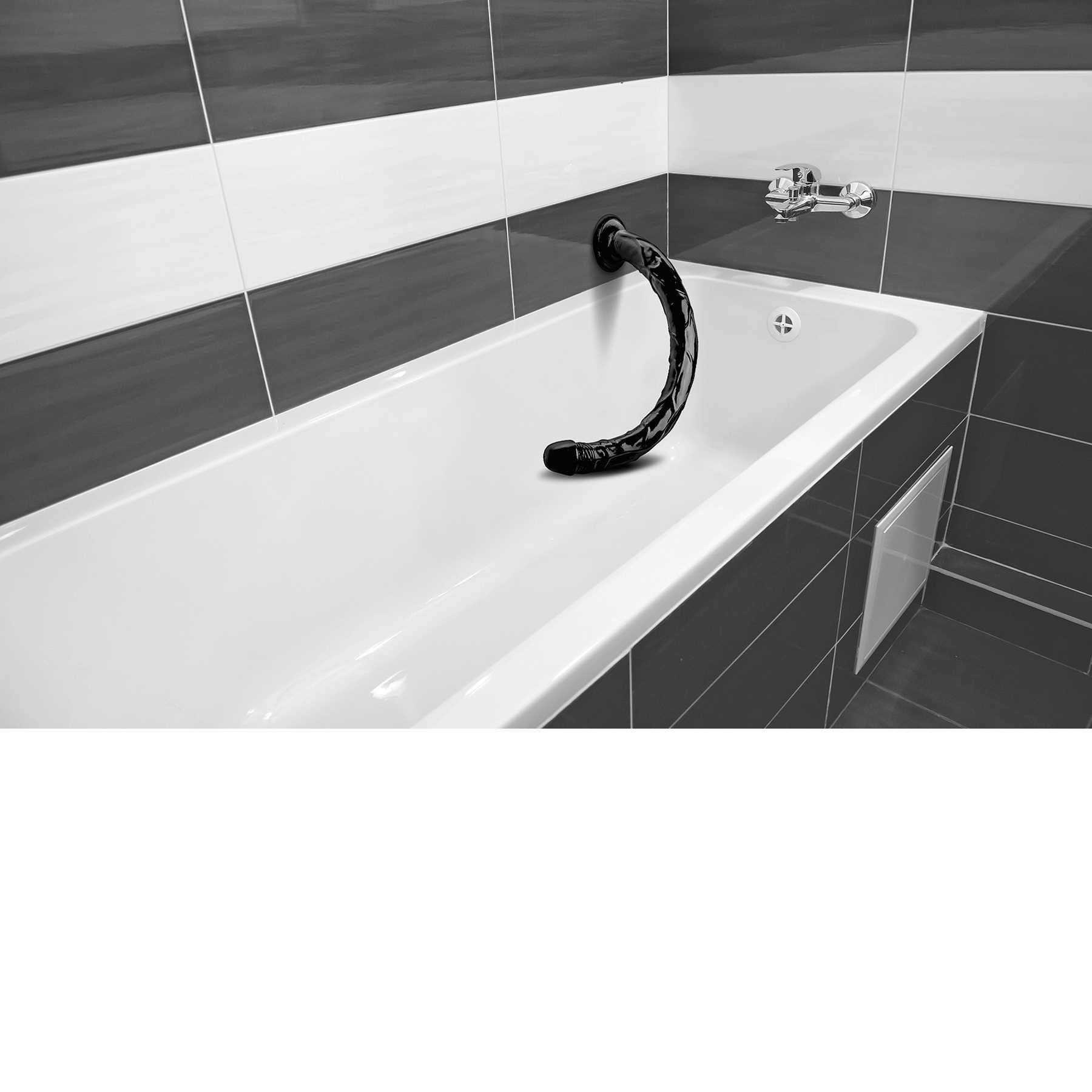 Hosed 19 inch Realistic Dildo mood shot in bathtub