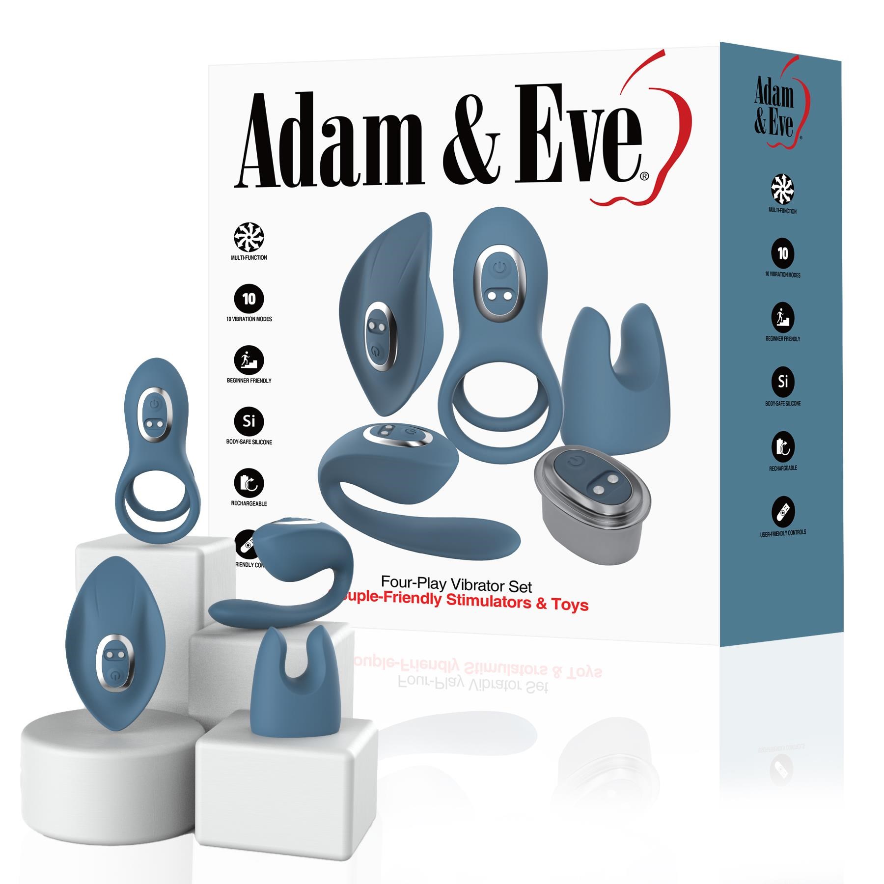 Adam & Eve Four-Play Vibrator Set - Package and Products