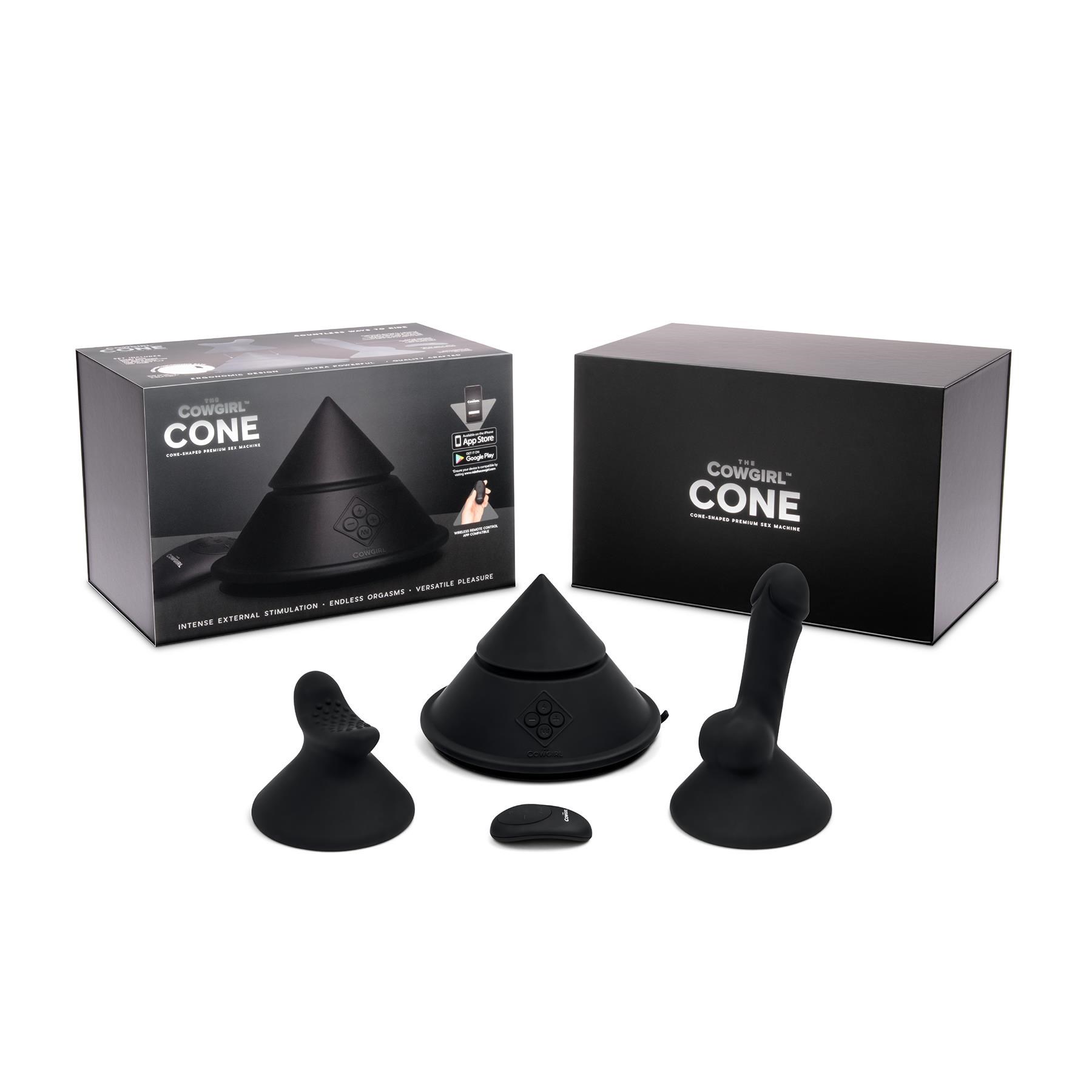 The Cowgirl Cone Sex Machine - Product and Packaging