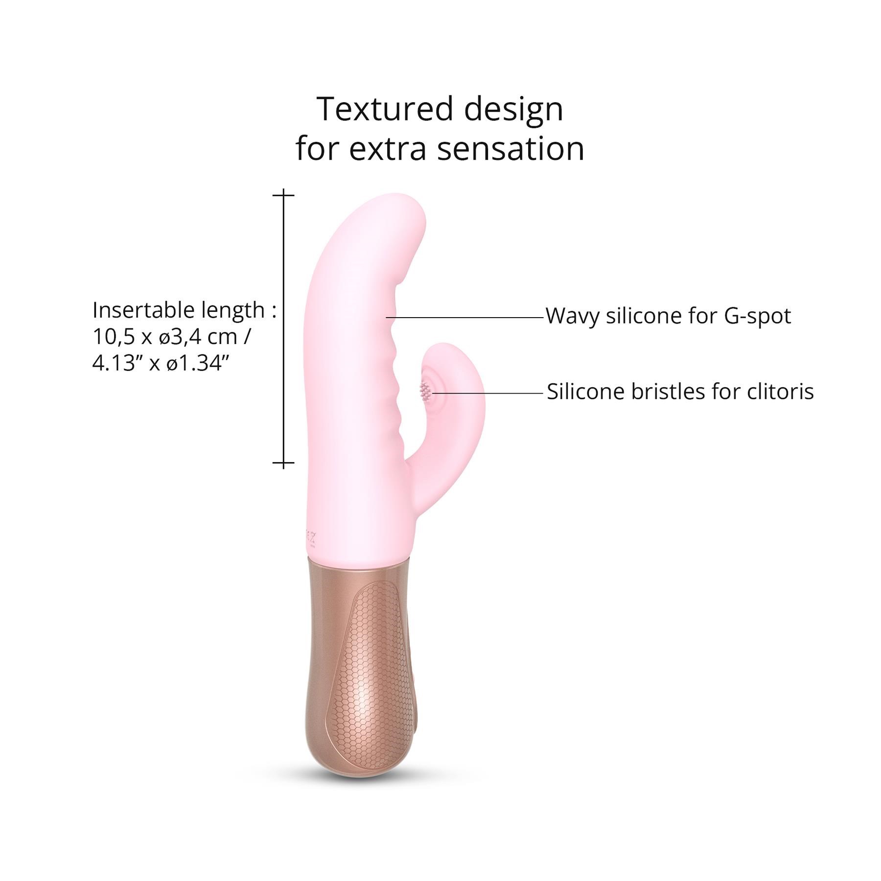 Sassy Bunny Thrusting Dual Stimulator - Features and Dimensions