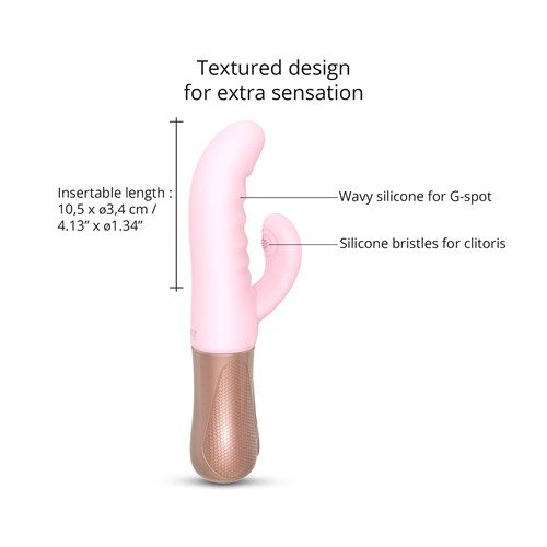 Sassy Bunny Thrusting Dual Stimulator - Features and Dimensions