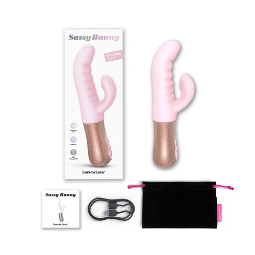 Sassy Bunny Thrusting Dual Stimulator - All Components and Packaging