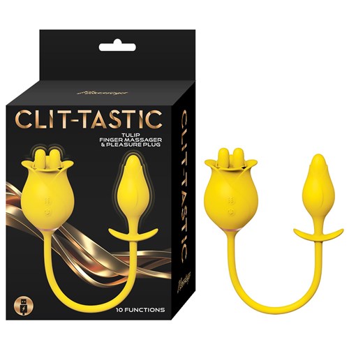 Clit-Tastic Tulip Finger Massager and Pleasure Plug - Product and Packaging