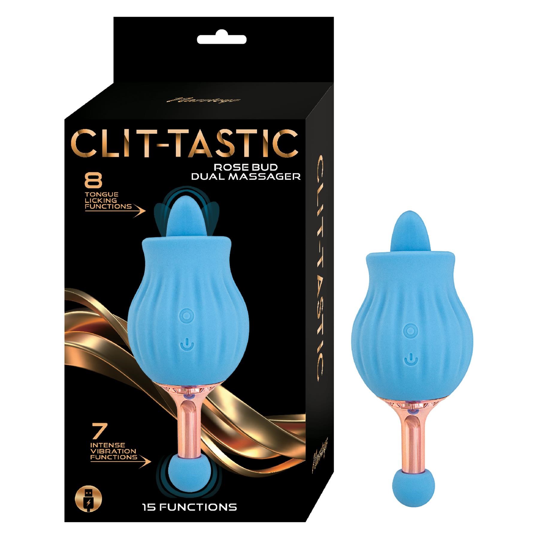 Clit-Tastic Rose Bud Dual Massager - Product and Packaging