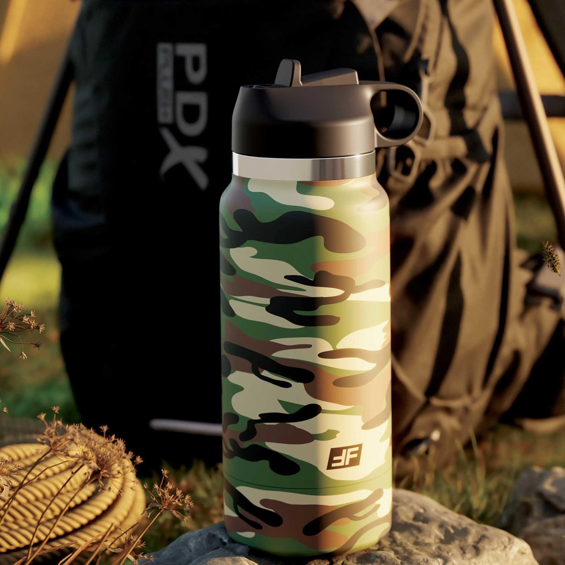 PDX Plus Fap Flask Stroker - Happy Camper mood shot ourdoors with not included backpack