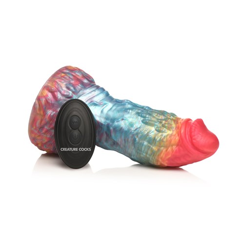 CreatureCocks Rainbow Phoenix Vibrating Dildo with Remote - Product with Remote