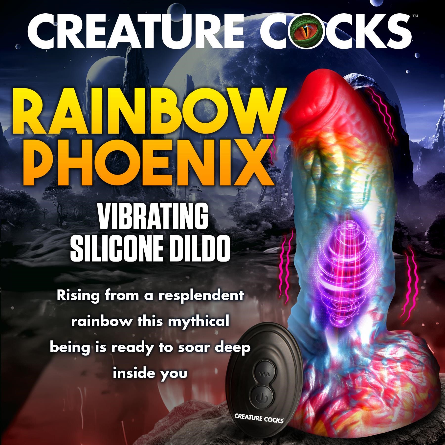 CreatureCocks Rainbow Phoenix Vibrating Dildo with Remote - Description