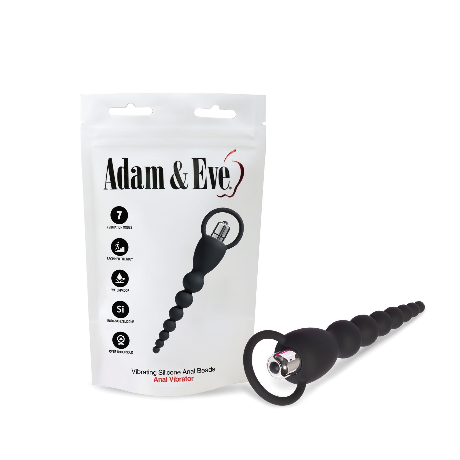 Adam & Eve Vibrating Silicone Anal Beads - Product and Packaging