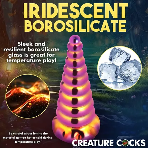 Creature Cock Twilight Rainbow Glass Dildo mood shot #4 highlighting borosilicate glass features