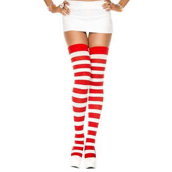 red & white stripe thigh highs o/s front