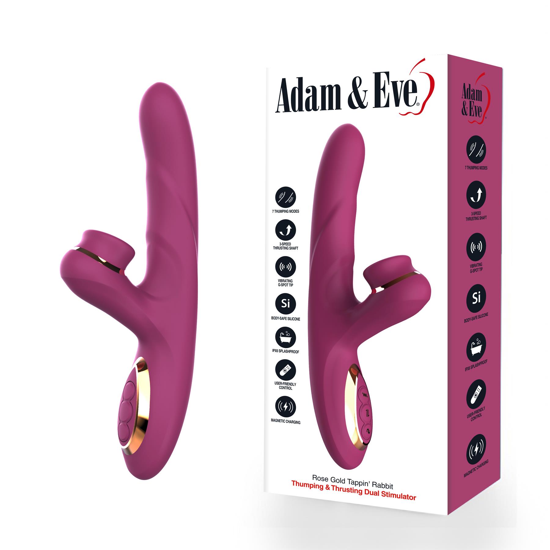 Rose Gold Tappin' Thumping and Thrusting Dual Stimulating Rabbit -  Vibrators | Adam & Eve