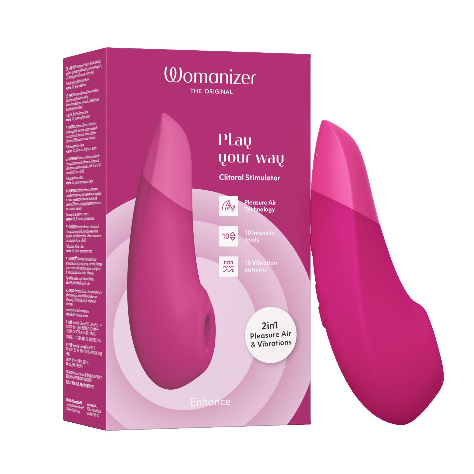 Womanizer Enhance Pleasure Air Clitoral Stimulator pink and package