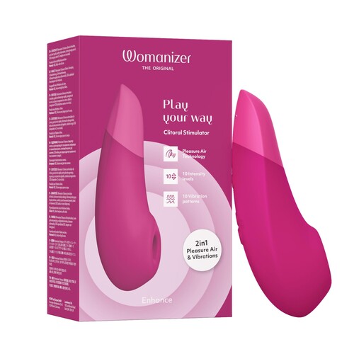 Womanizer Enhance Pleasure Air Clitoral Stimulator pink and package