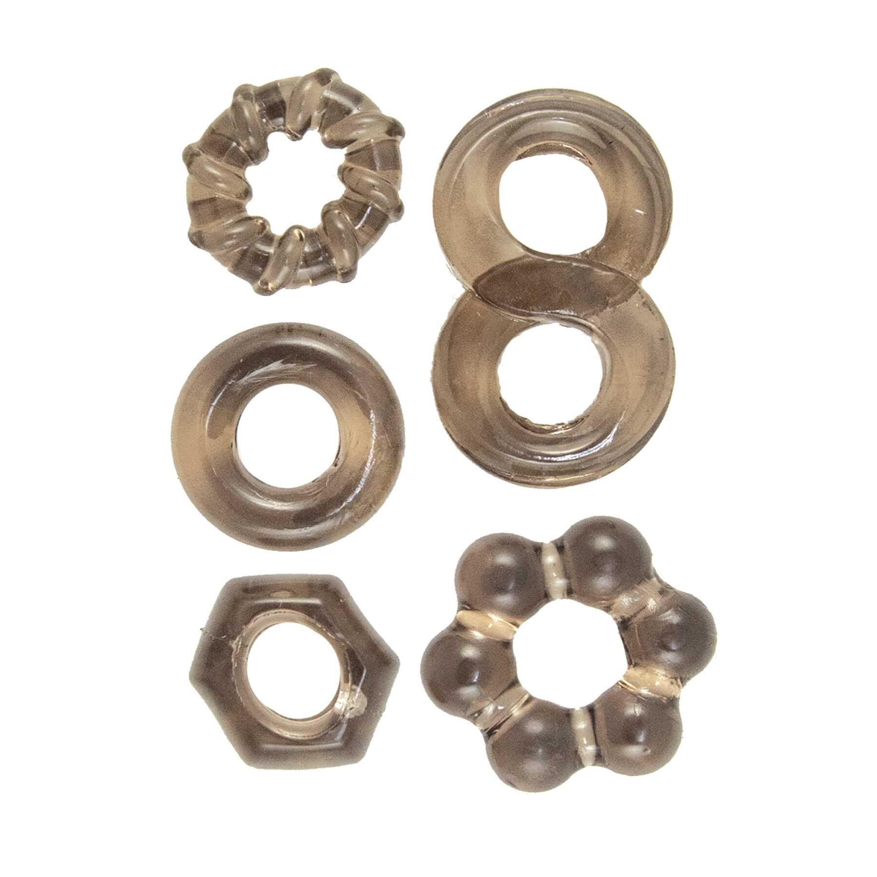 ENHANCER FIVE PIECE COCK RING SET-BLACK