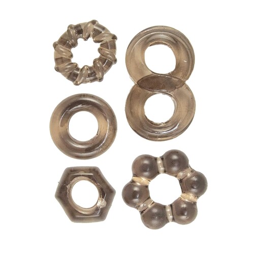 ENHANCER FIVE PIECE COCK RING SET-BLACK