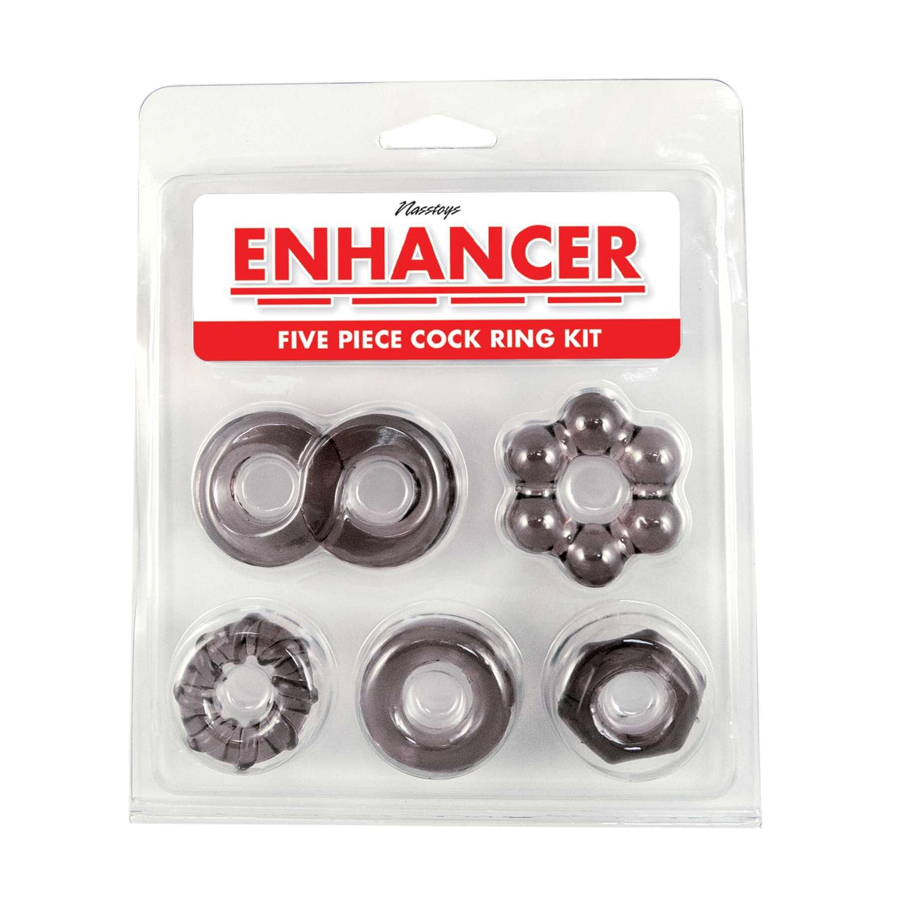 ENHANCER FIVE PIECE COCK RING SET-BLACK package