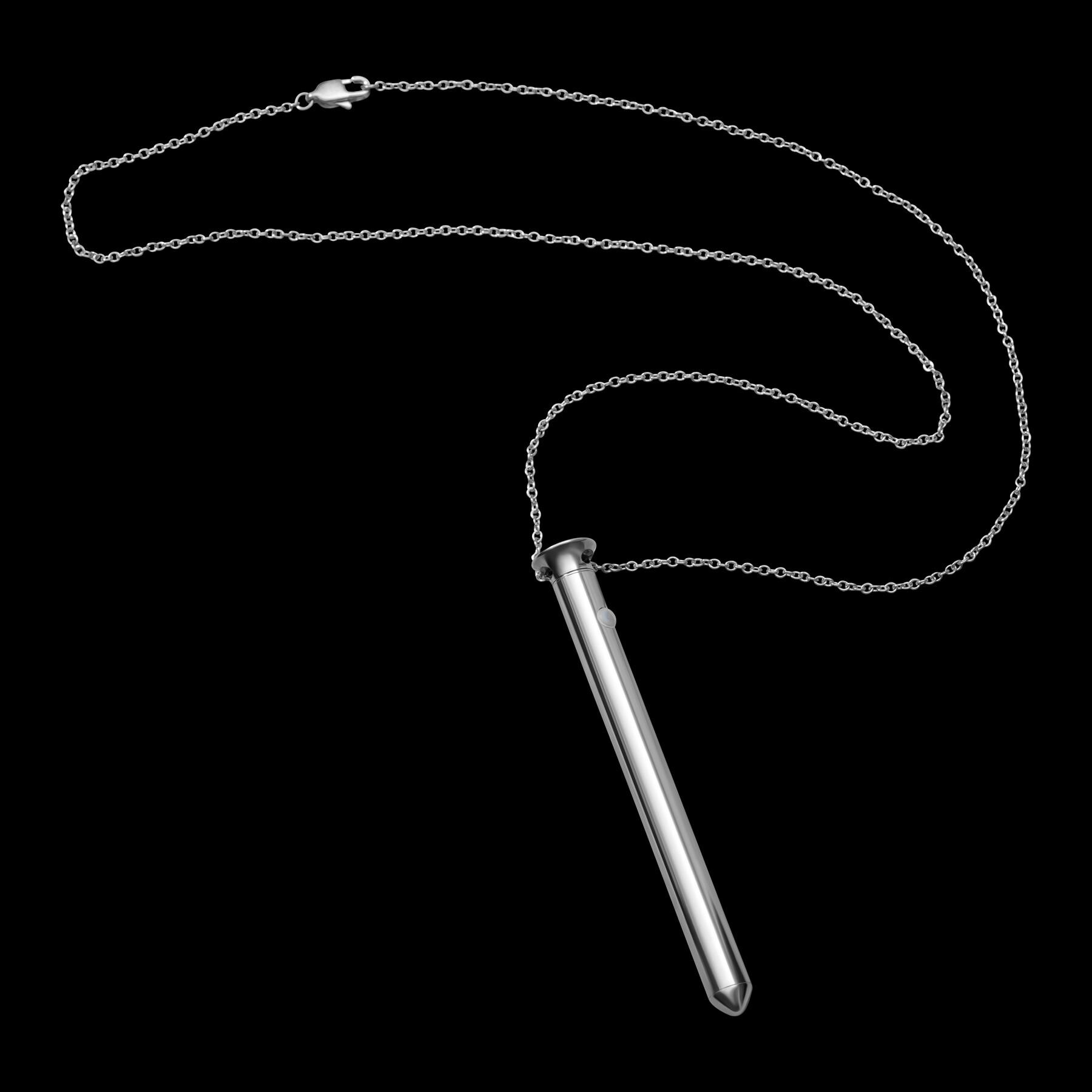 Crave Vesper Necklace Vibrator SILVER WITH BLACK BACKGROUND
