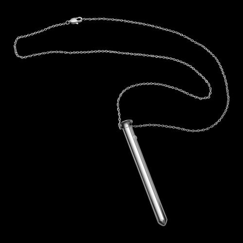 Crave Vesper Necklace Vibrator SILVER WITH BLACK BACKGROUND