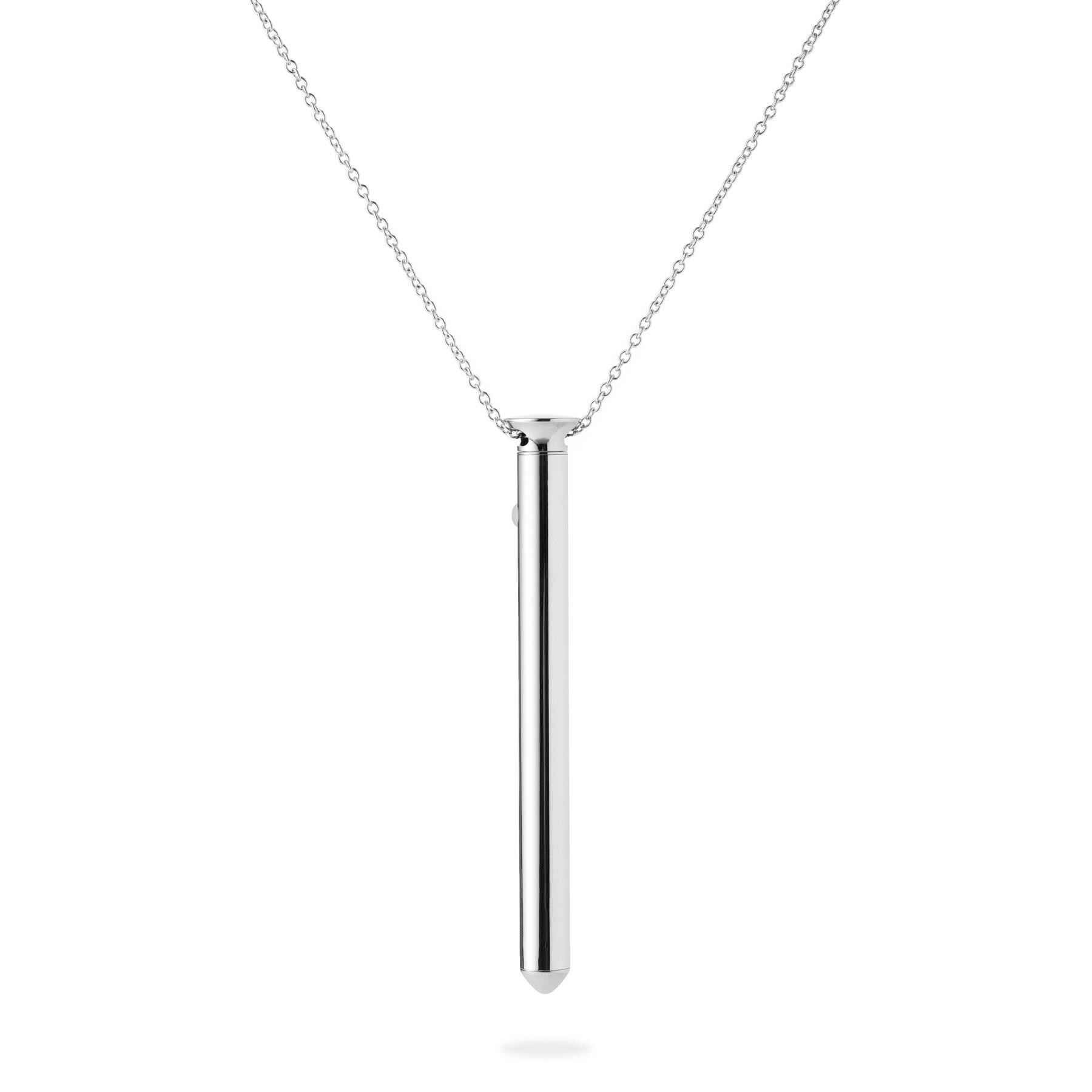 Crave Vesper Necklace Vibrator SILVER FULL VIEW CLOSE UP