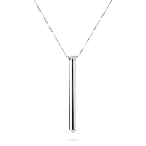 Crave Vesper Necklace Vibrator SILVER FULL VIEW CLOSE UP