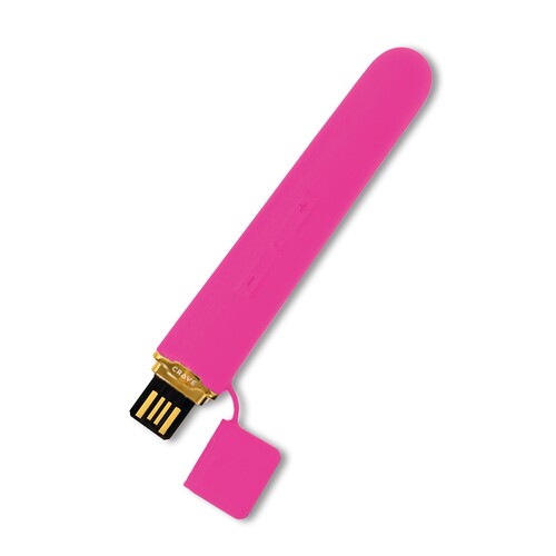 Crave Flex Vibrator pink tilted with usb cap off