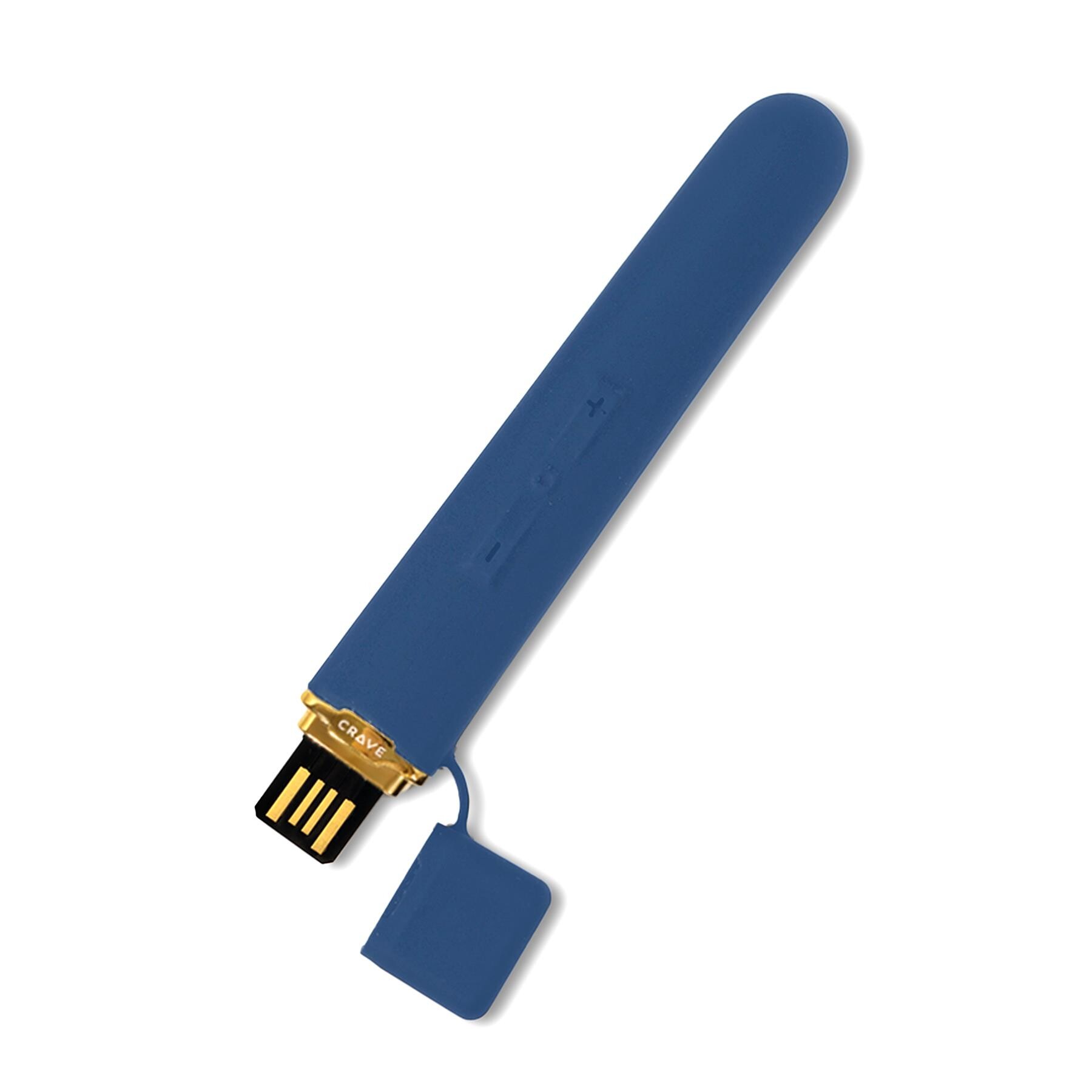 Crave Flex Vibrator blue tilted with usb cap off