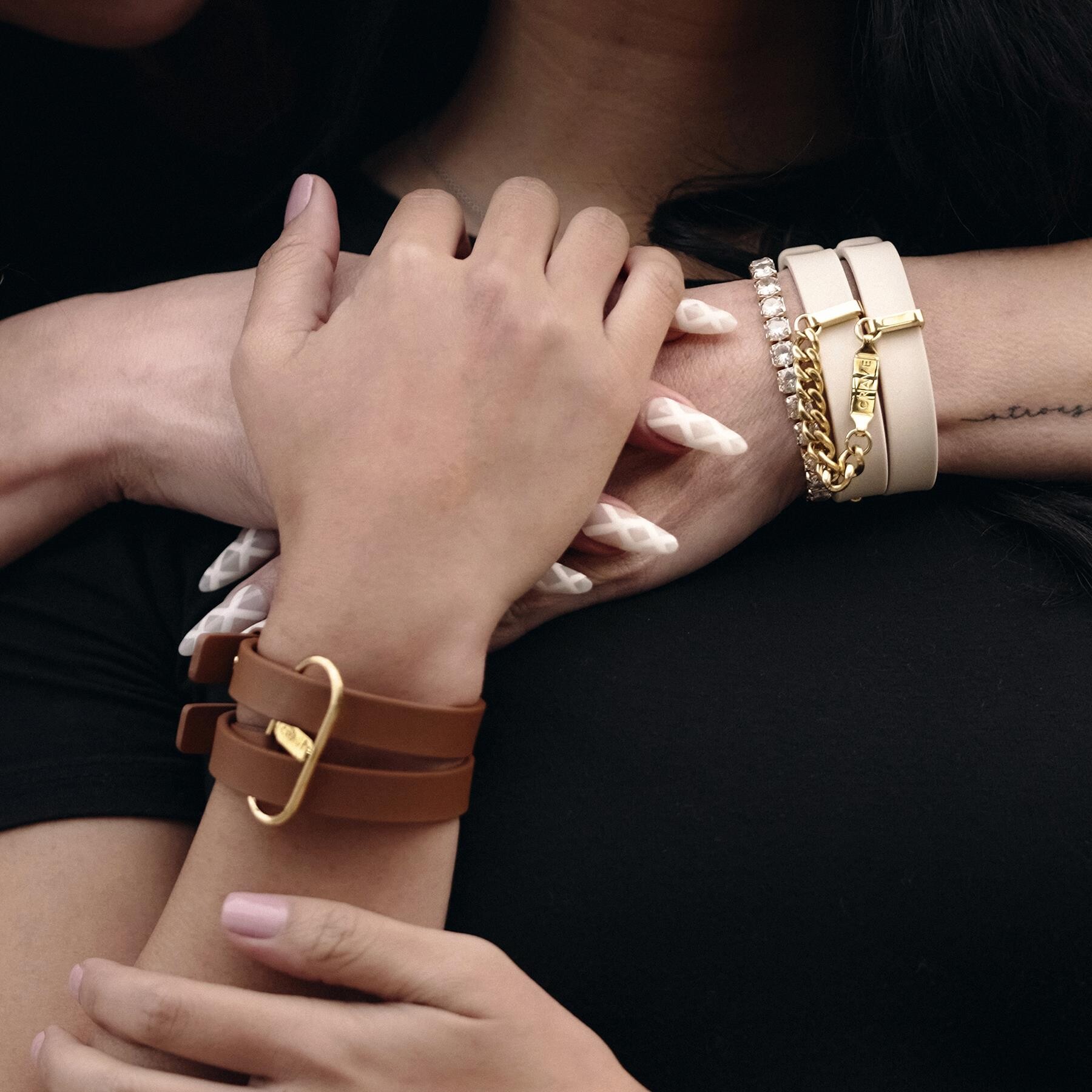 Crave Icon Leather Cuffs tan lifestyle shot 3