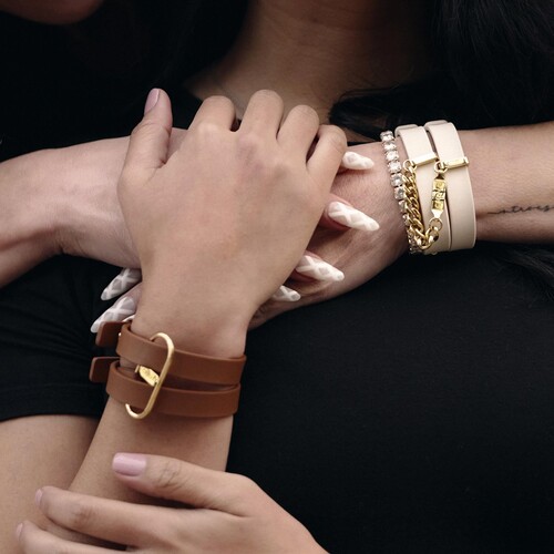 Crave Icon Leather Cuffs tan lifestyle shot 3