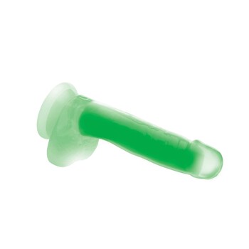 7 Glow-in-the-Dark Silicone Dildo w Balls green side view