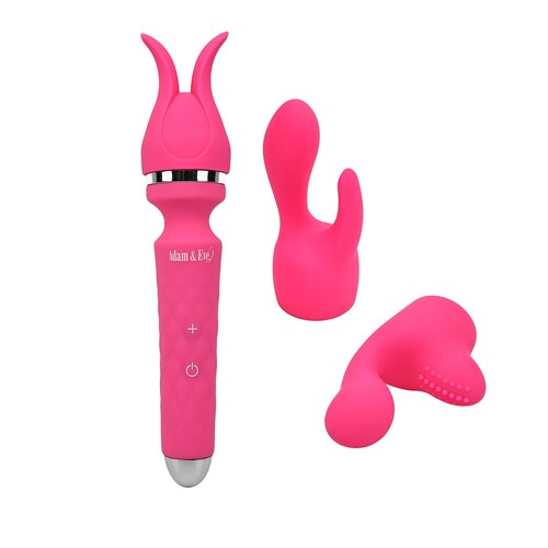 Adam & Eve Peak Wand Massager Attachment Set with one attachment shown on wand. wand inot included.