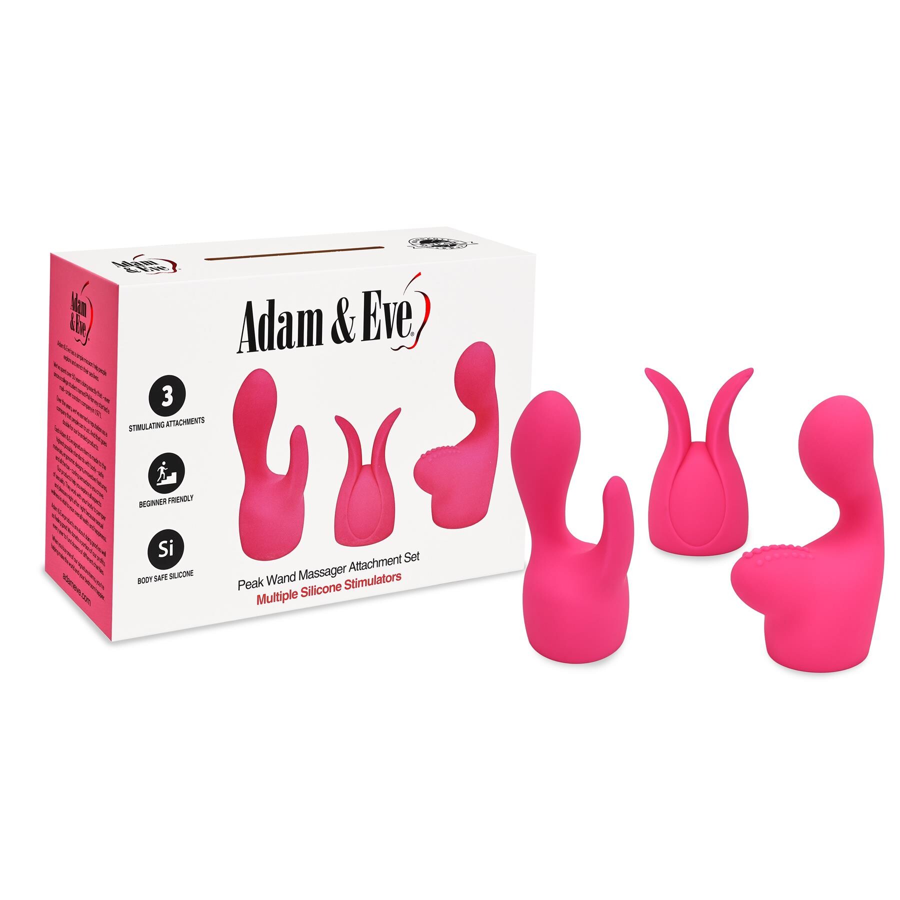 Adam & Eve Peak Wand Massager Attachment Set and front of box