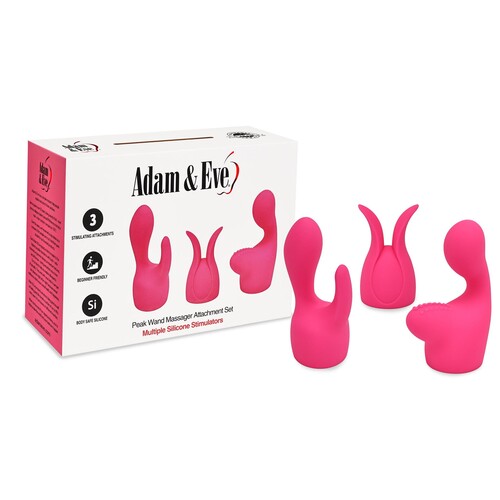 Adam & Eve Peak Wand Massager Attachment Set and front of box