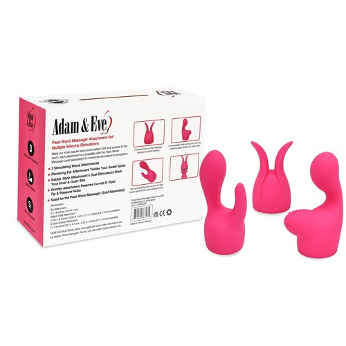 Adam & Eve Peak Wand Massager Attachment Set and back of box