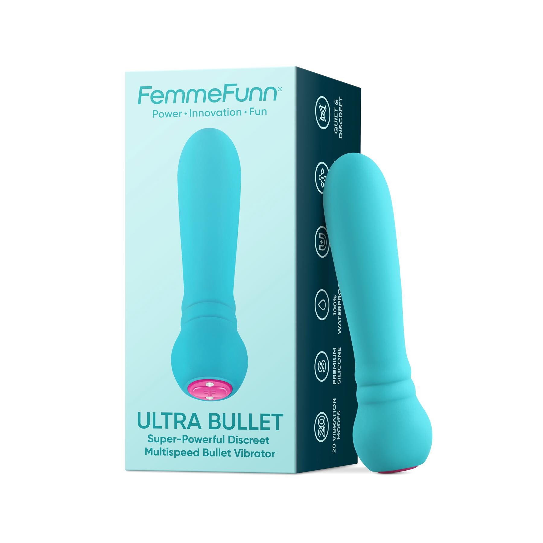 Femme Funn Ultra Bullet Massager turquoise and package shot