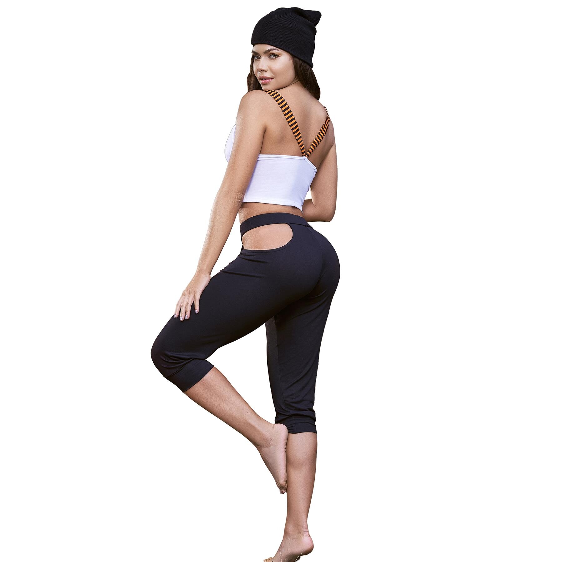 Pumpkin PJ with Striped Straps Top and Capris with Waist Cuts back