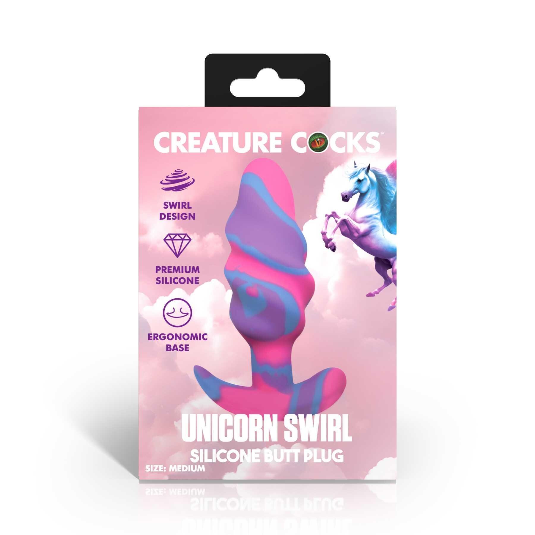 CREATURE COCKS UNICORN SWIRL SILICONE BUTT PLUG package
