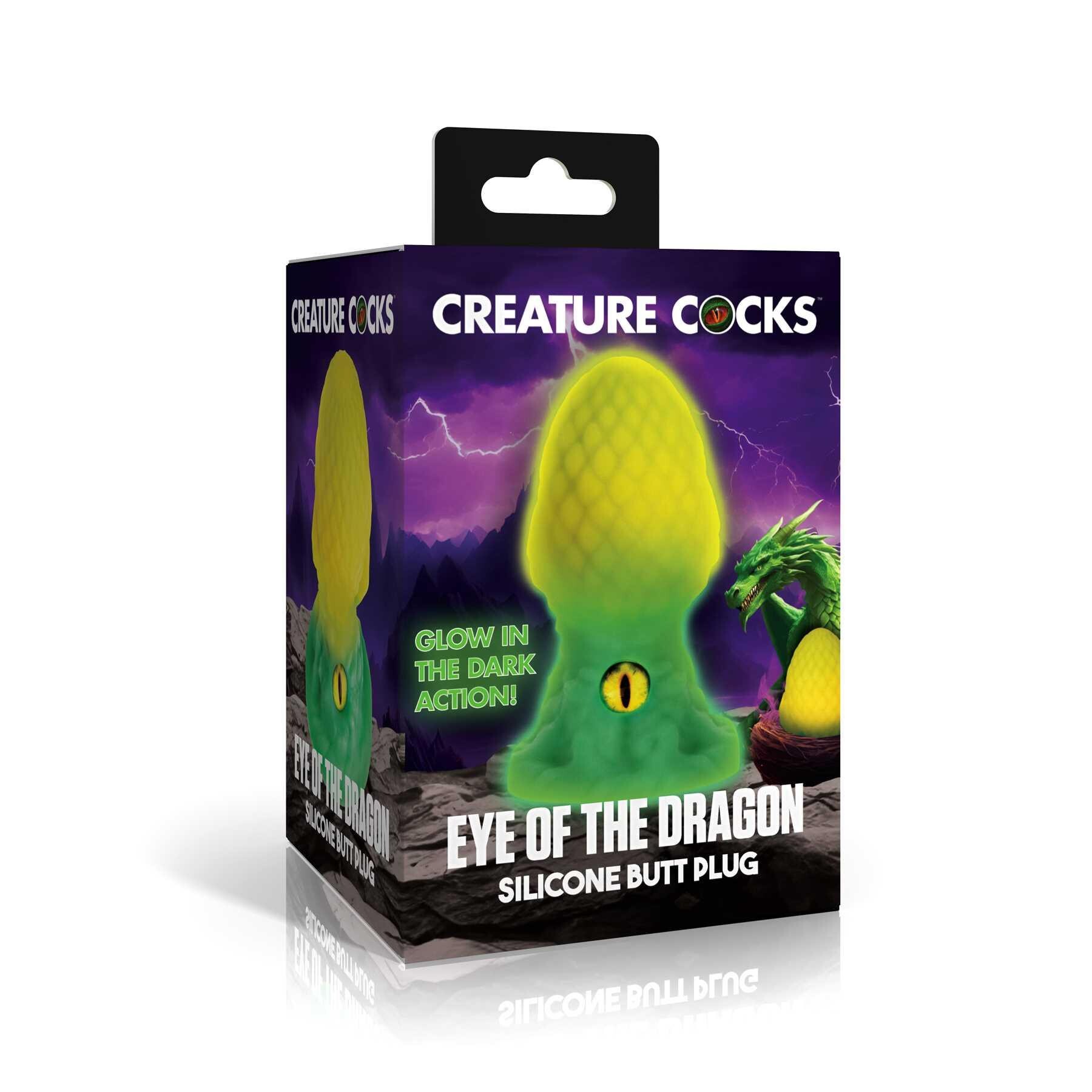 CREATURE COCKS EYE OF THE DRAGON SILICONE BUTT PLUG glow in the dark packaging