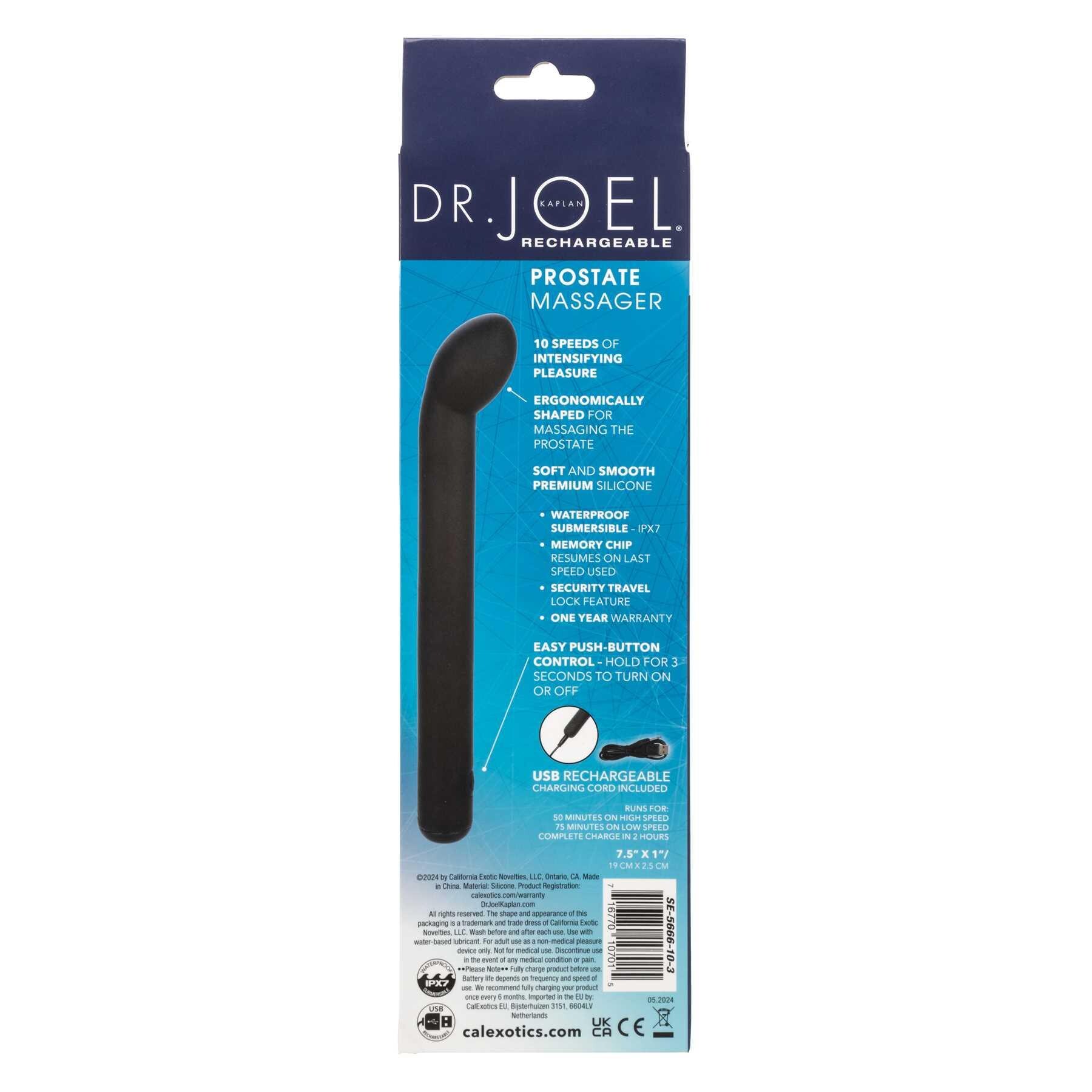 Dr. Joel Kaplan® Rechargeable Prostate Massager packaging specs