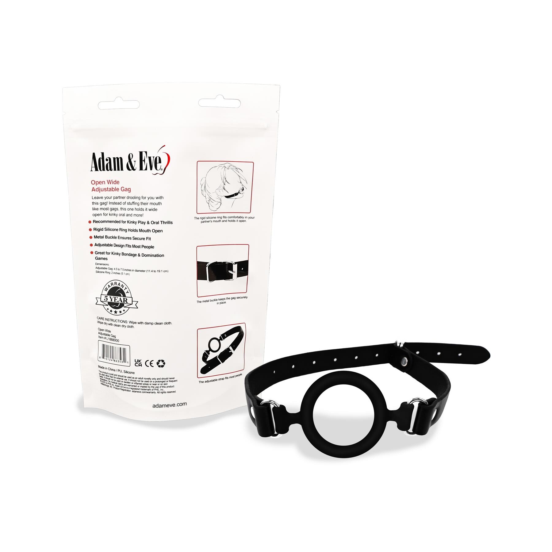 Open Mouth Ball Gag - Product and Back of Packaging