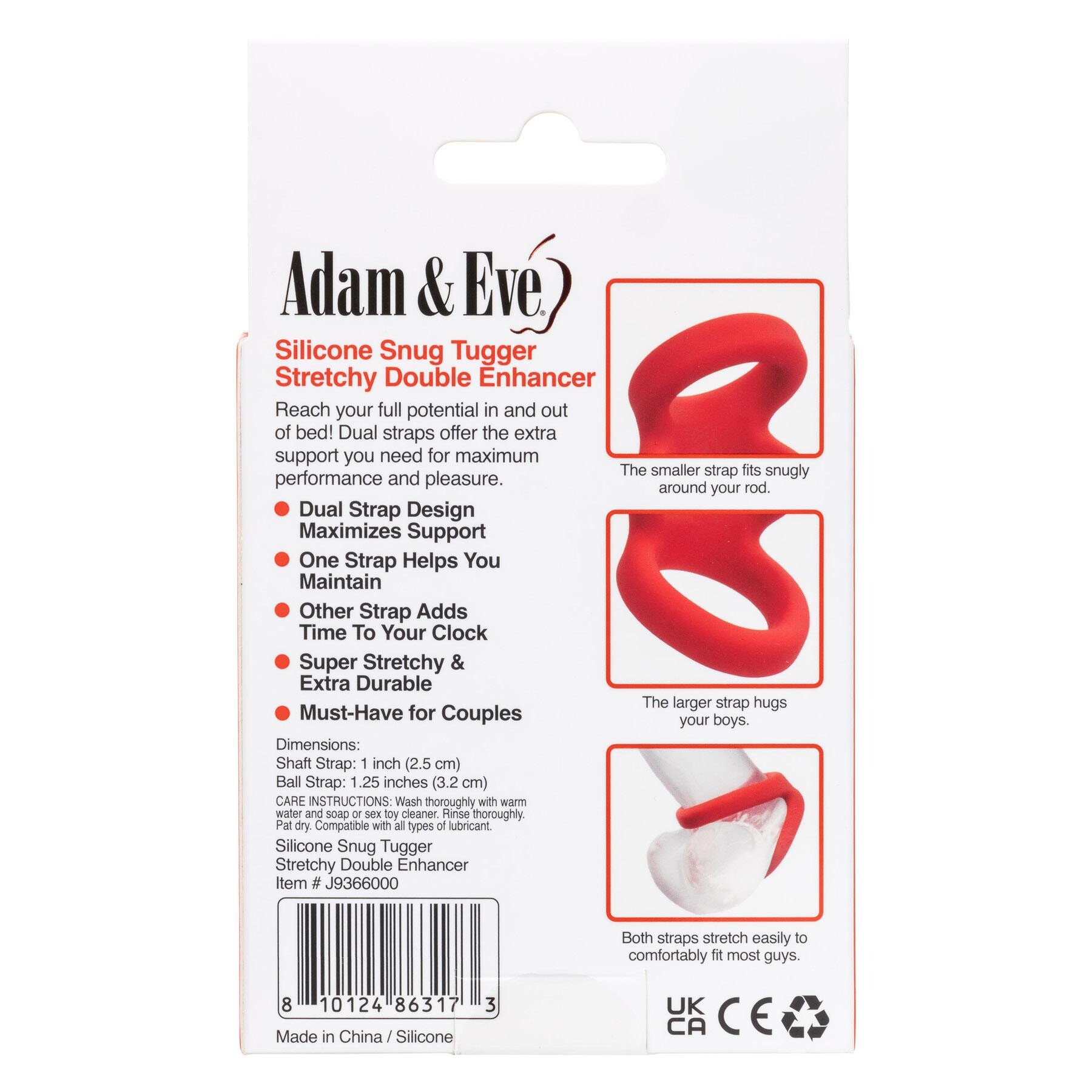 Liquid Silicone Snug Tugger package product specs - Red