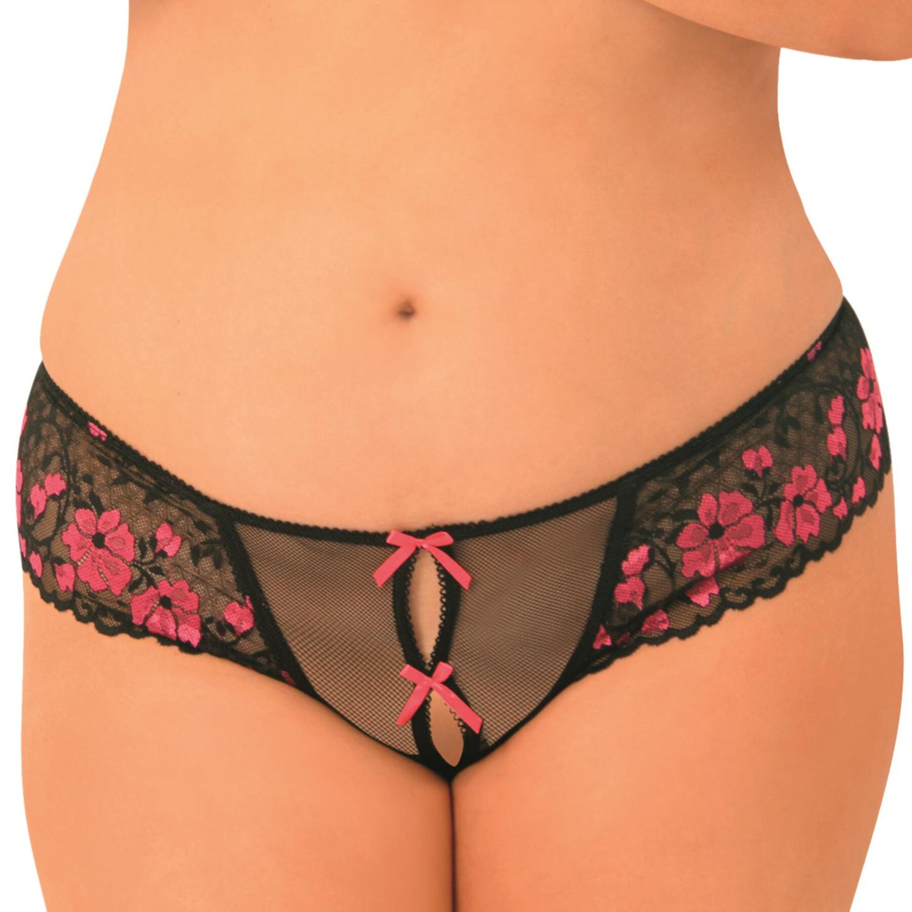 Crotchless Cross-Dyed Lace Thong red cropped front
