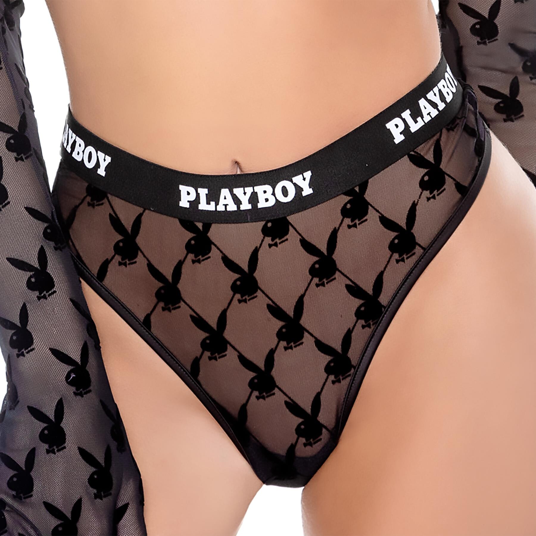 BURNOUT BUNNY BRALETTE WITH HIGH WAIST THONG PANTY cropped front