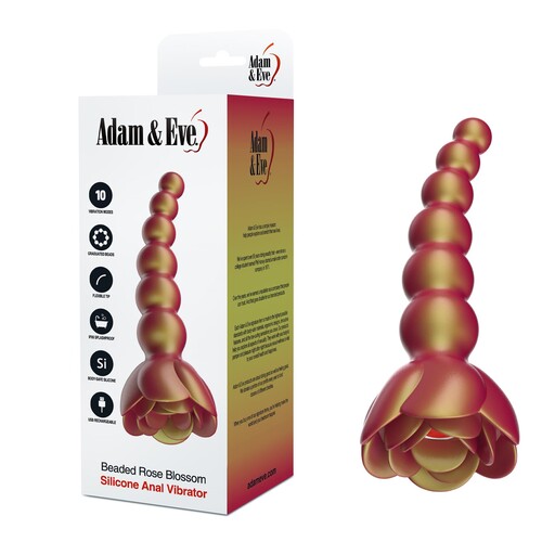 Beaded Rose Blossom Anal Vibrator - Product and Packaging Together
