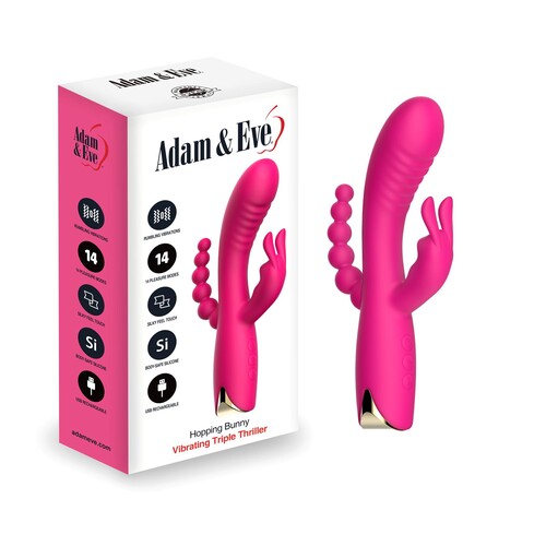 Adam & Eve Hopping Bunny Triple Stimulator - Product and Packaging